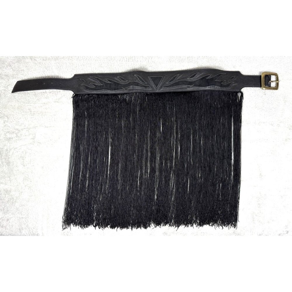 Kate Cate Western Style Calfskin Leather Belt With Fringe - Made In Italy - XS 2
